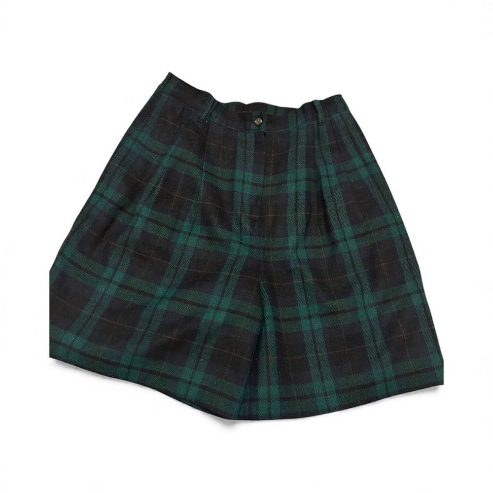 Vintage Heritage Holiday Plaid Shorts Wool Blend Tartan Blue Green High Rise 14